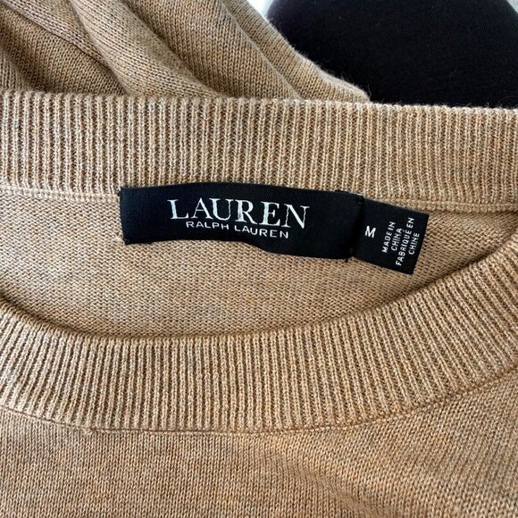 Lauren Ralph Lauren Black Label Sweater Womens M Tan Tie Front Or Back Preppy - Picture 4 of 4